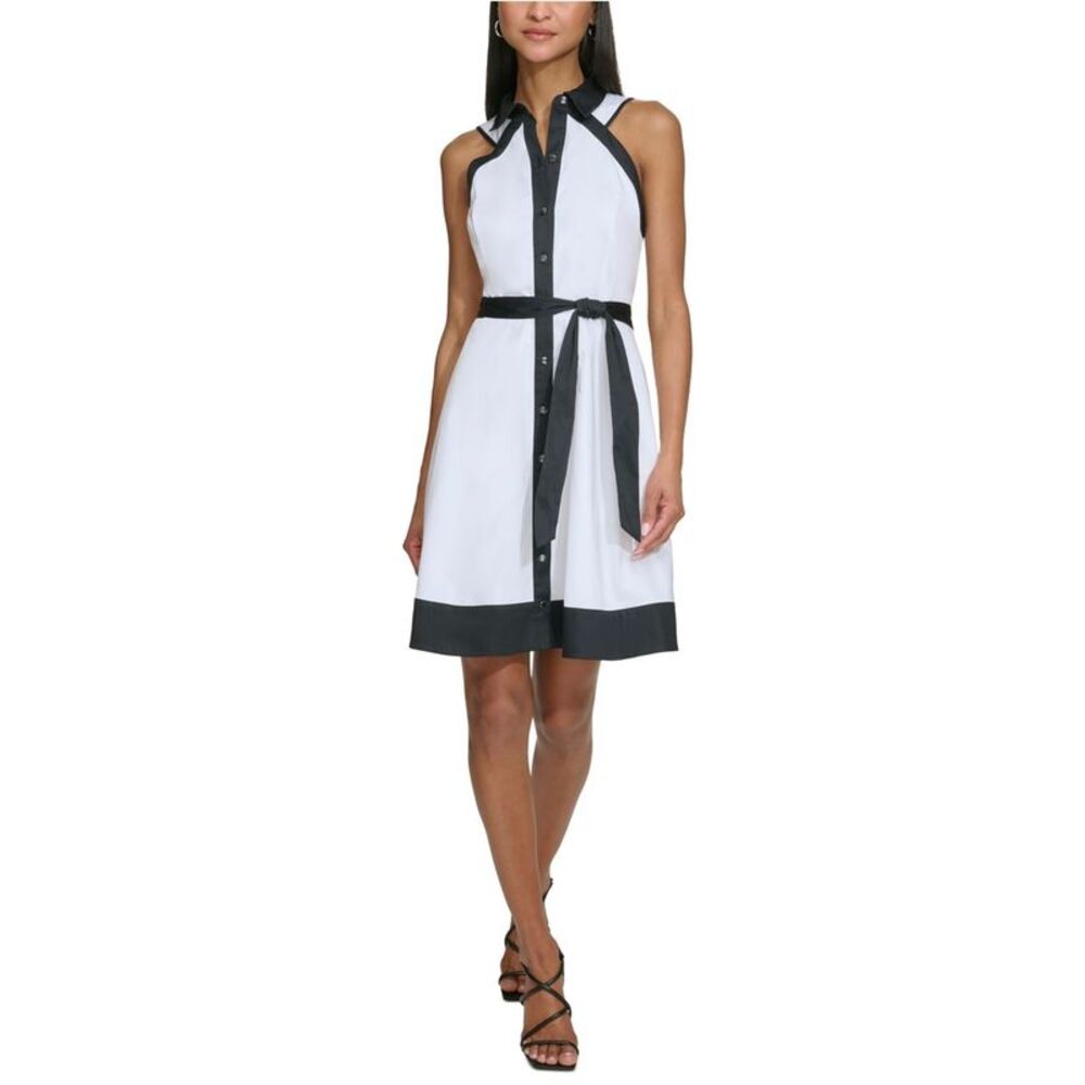 Karl Lagerfeld Womens Belted Shirt Dress, Black, 14, MP